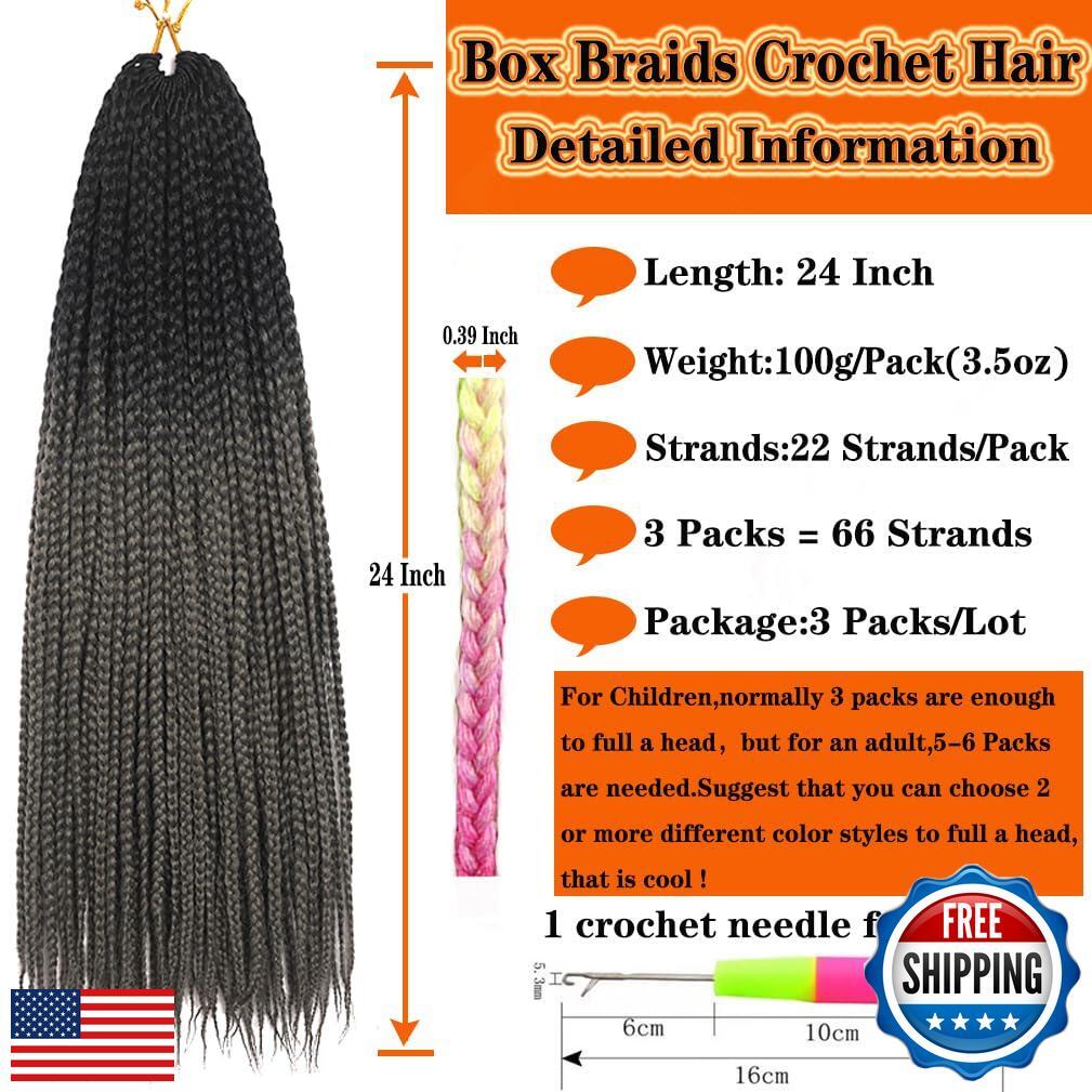 Box Braids Crochet Hair 24 Inch Prelooped Crochet Hair Extensions Hand Made 3