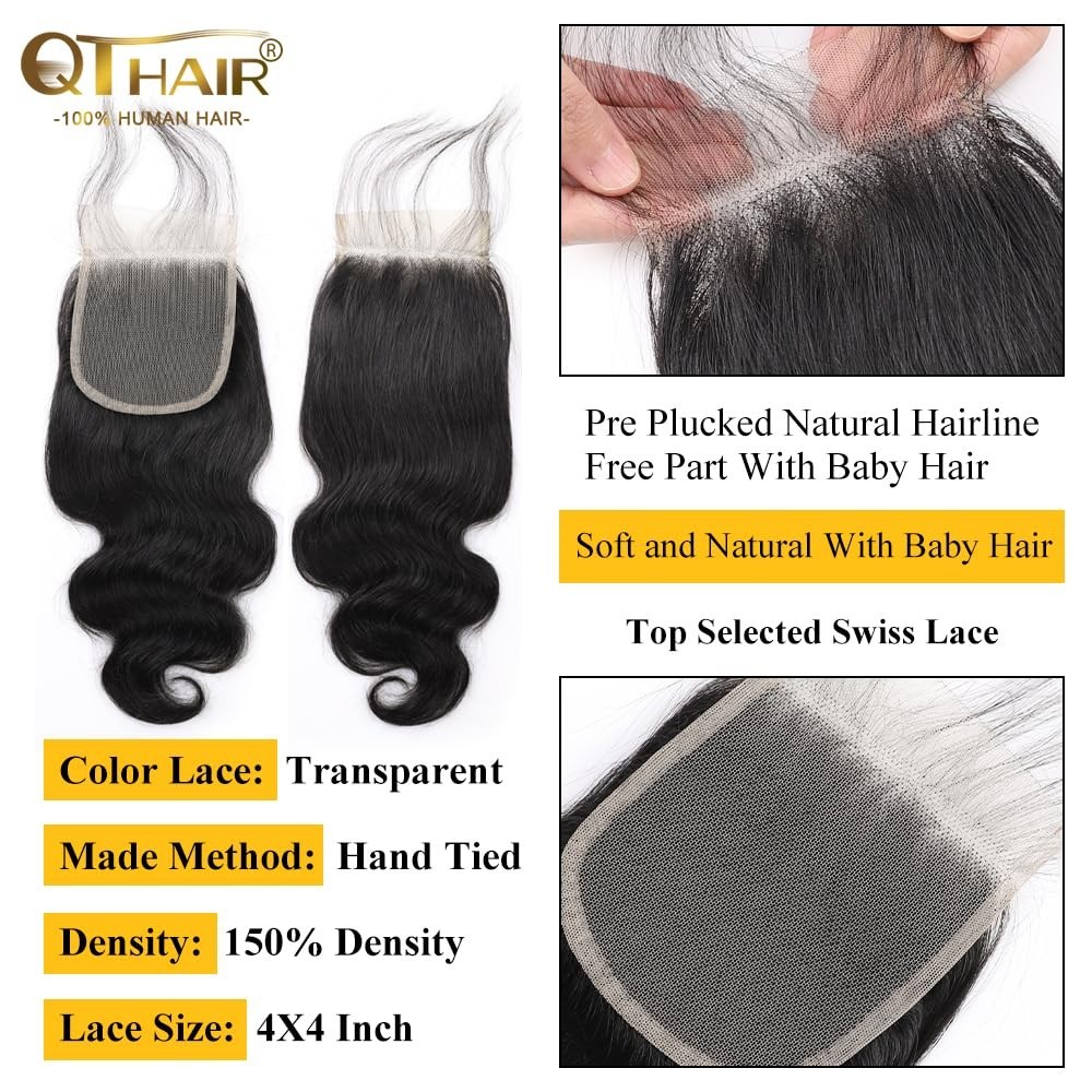 18A Brazilian Body Wave Lace Closure 20″ Natural Black Swiss Lace 150% Density