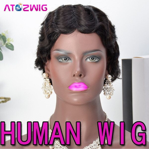 Finger Wave Short Human Hair 100% Real Brazilian Wigs for Black Women