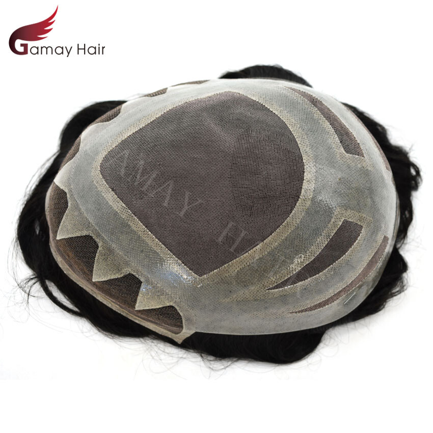 Toupee for Men Hair System Replacement French Lace Front Poly Skin PU Mens Wigs