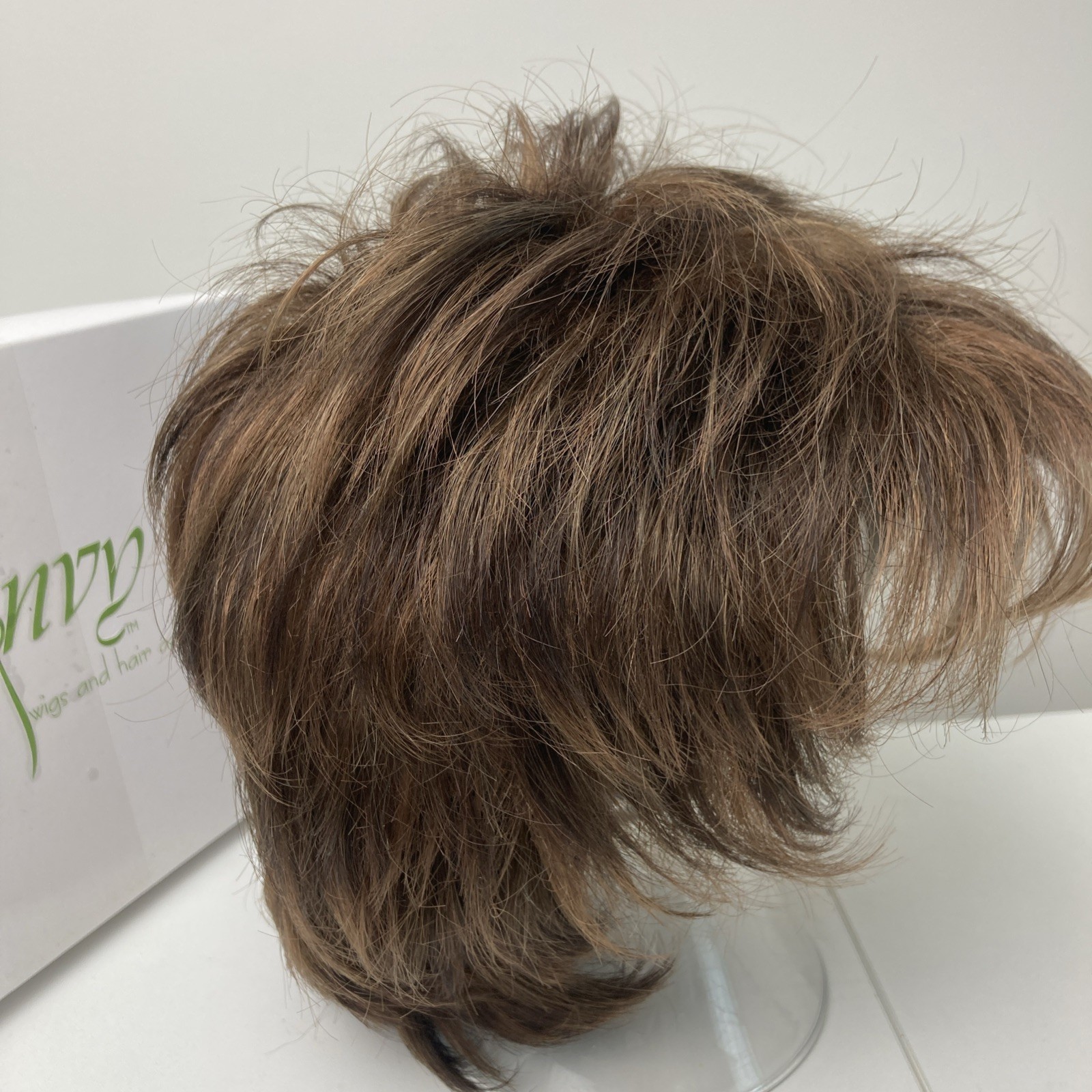 Envy Layered Wig Synthetic Short Classic Cap Womens Brown + Topper Lot 2 Pc