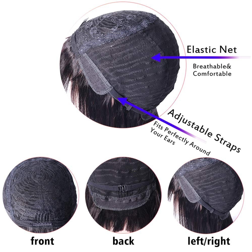 Straight Wig Human Hair with Bangs Machine Made Brazilian Virgin Human Hair Wig