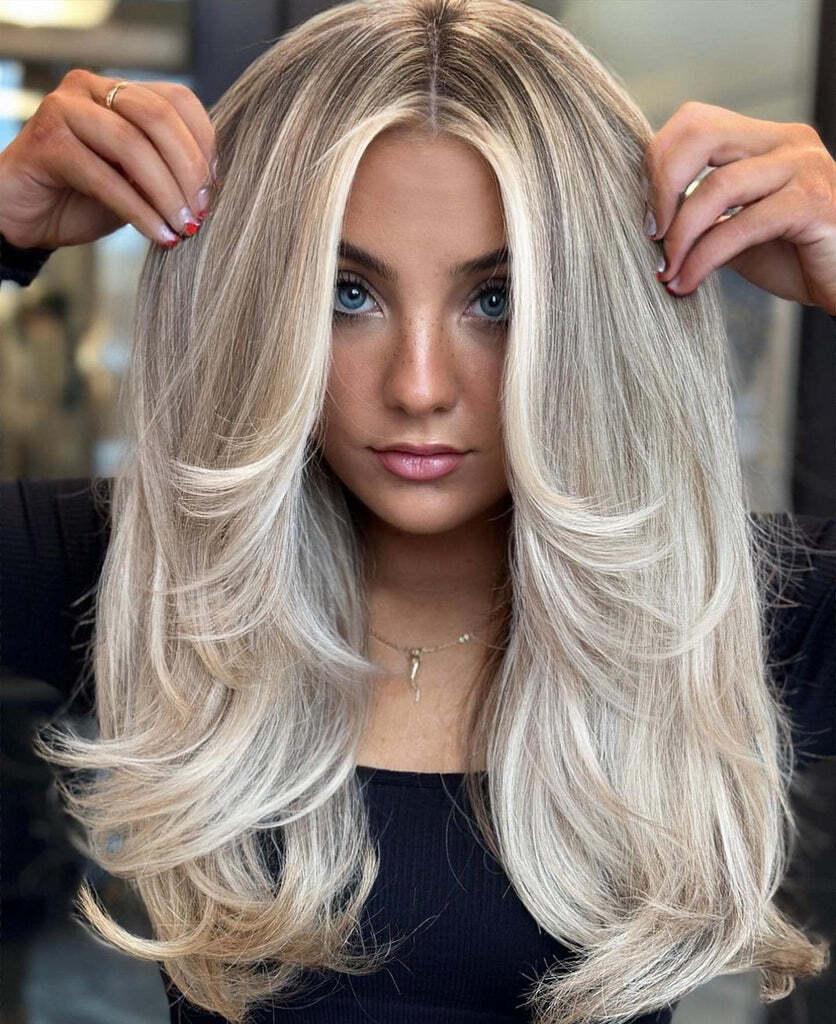Ombre Platinum Blond Straight 13×4 Lace Front Human Hair Wig Layered Cut 16 inch