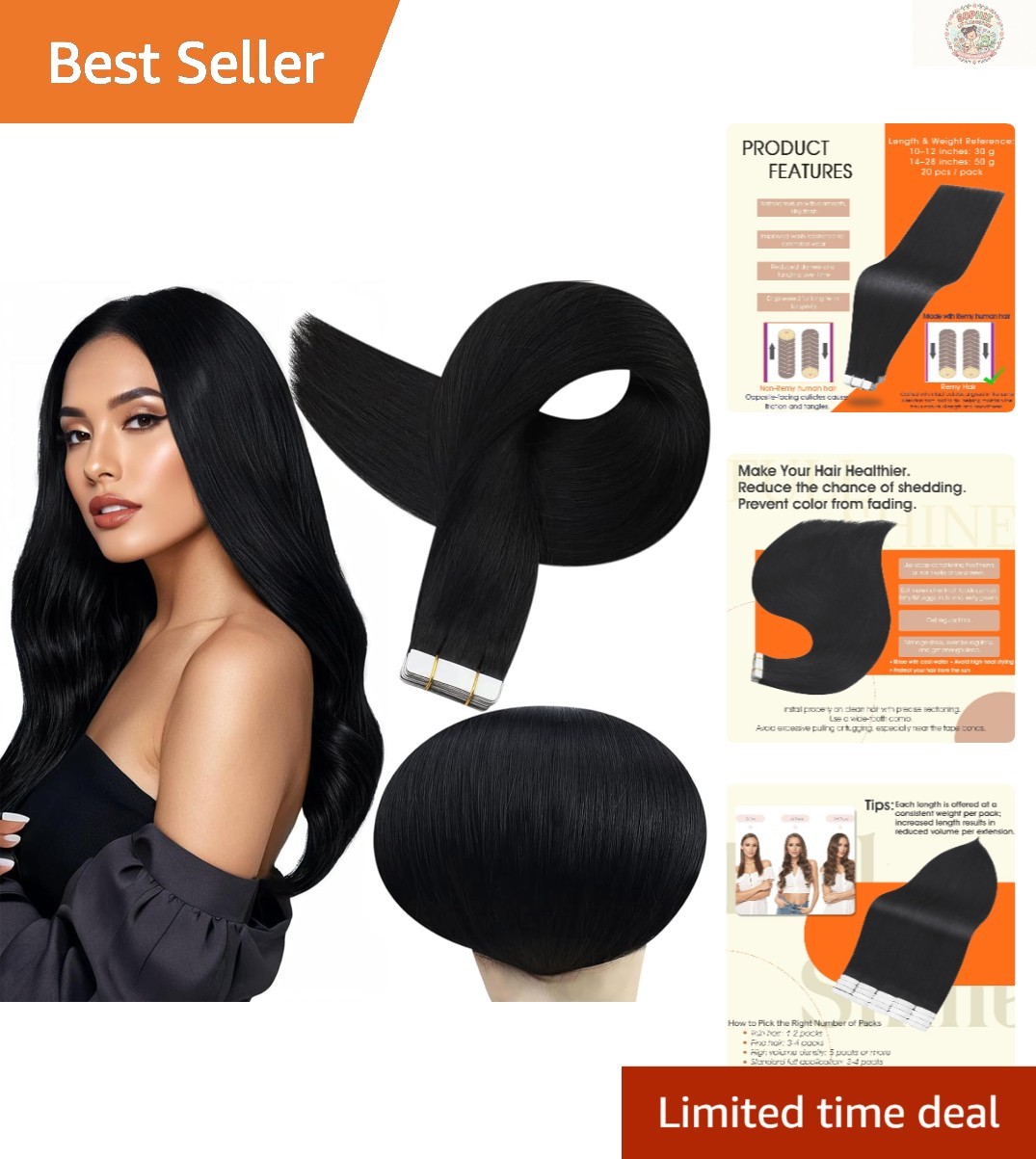 Luxury 18” Jet Black Tape-In Extensions – Easy, Natural, and Reusable Beauty