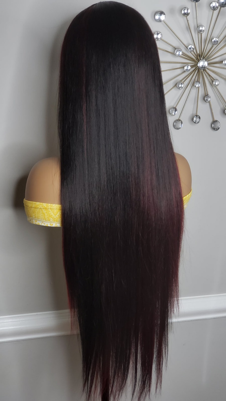 New Extra Long Straight Bang Style Burgundy Black 99J Red Wine Hair Full Cap Wig