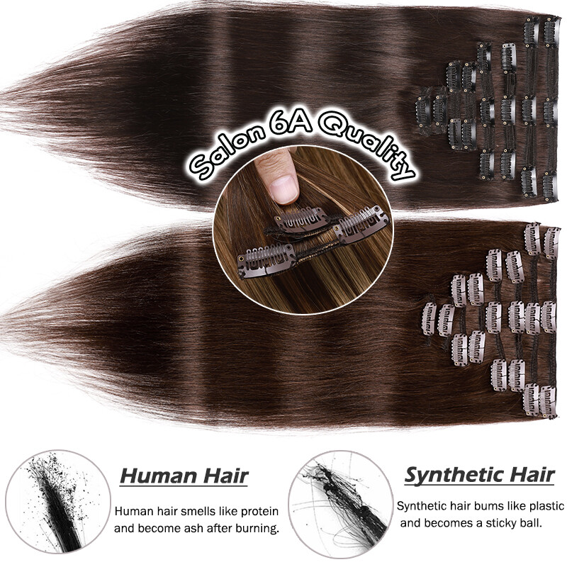 Russian Remy Clip In 100% Real Human Hair Extensions 8PCS 18Clips Full Head