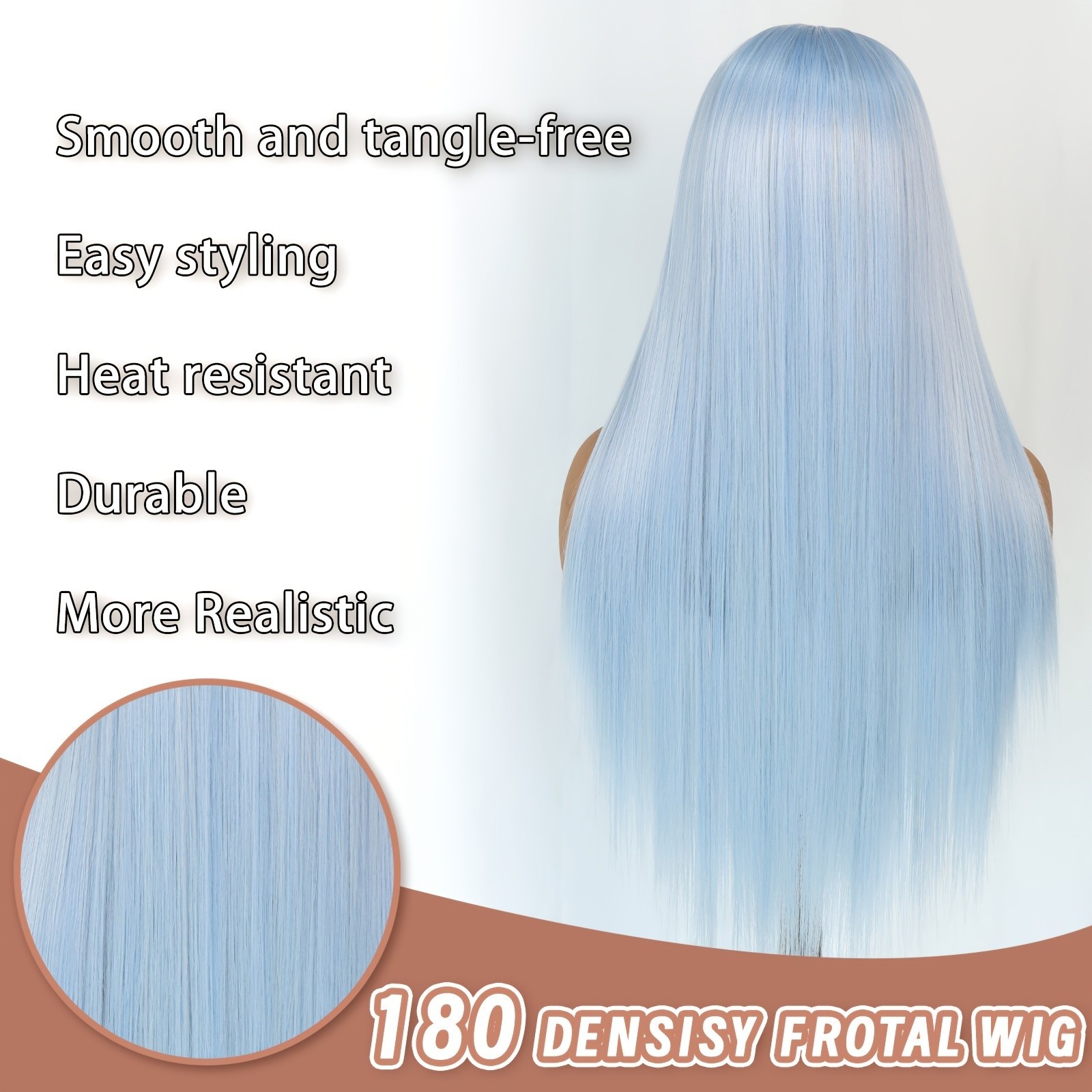 Light Blue Straight Synthetic Lace Front Wigs 26 Inch for Women Party Daily Use