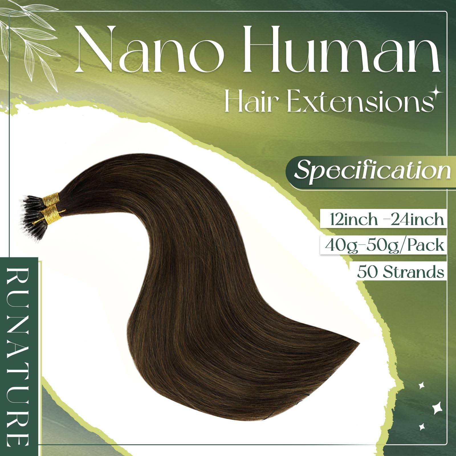 Runature Nano Hair Extentions Human Hair Dark Brown Balayage Light Brown Nano