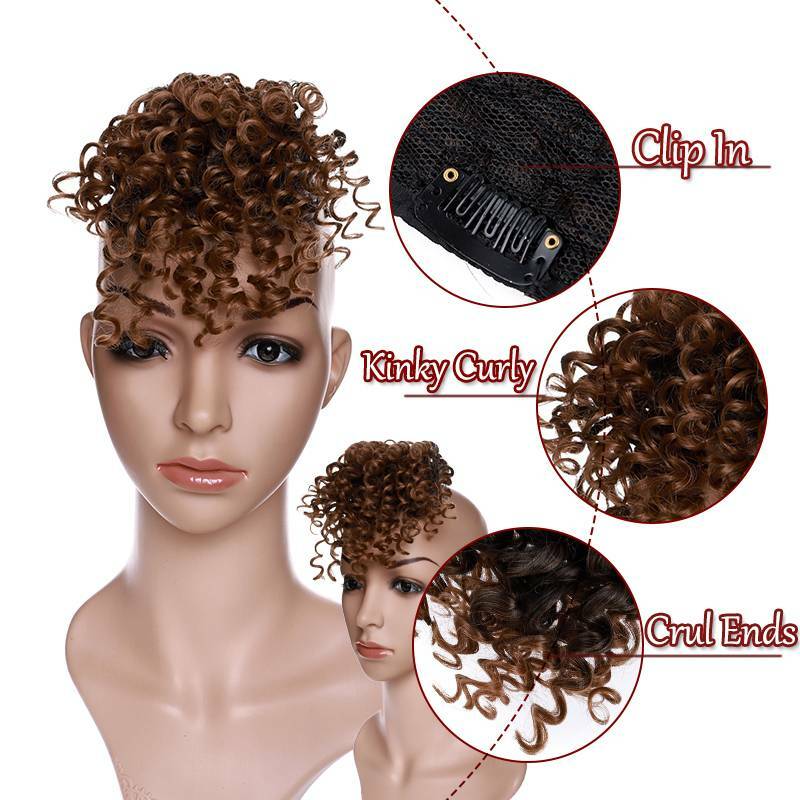 Afro Kinky Curly Bangs Clip in Fringe Bangs Hair Piece as Human Hair Extensions