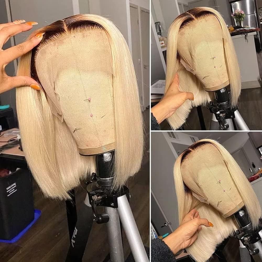 Smartinnov 12Inch 1B/613 Ombre Blonde Bob Wigs Human Hair Glueless 13X4 Hd