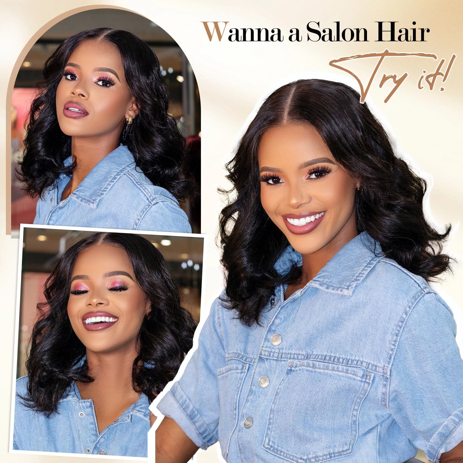 Wiger Short Wavy Wigs For Women Black Body Wave Hair Wig 16 Inch Middle Part