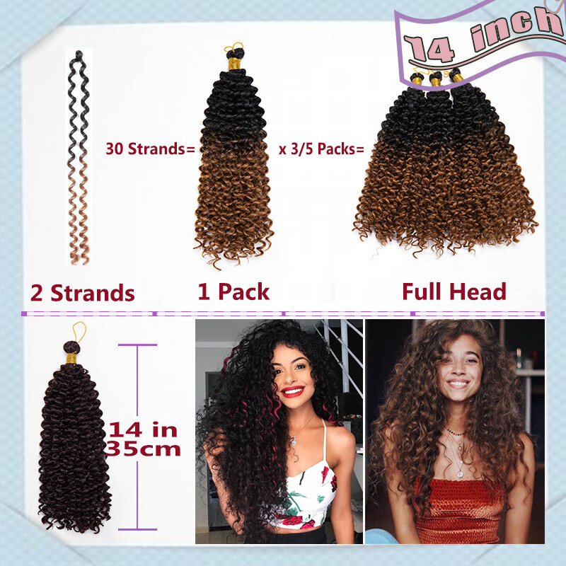 Afro Water Wave Braids Twist Crochet Hair Extensions Ombre Deep Curly Kinky Puff