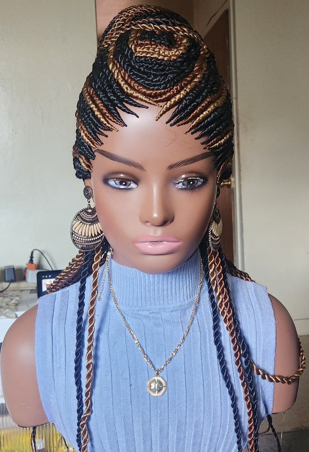 Fully hand braided senegale twist cornrows wig poney bout Multiple colors