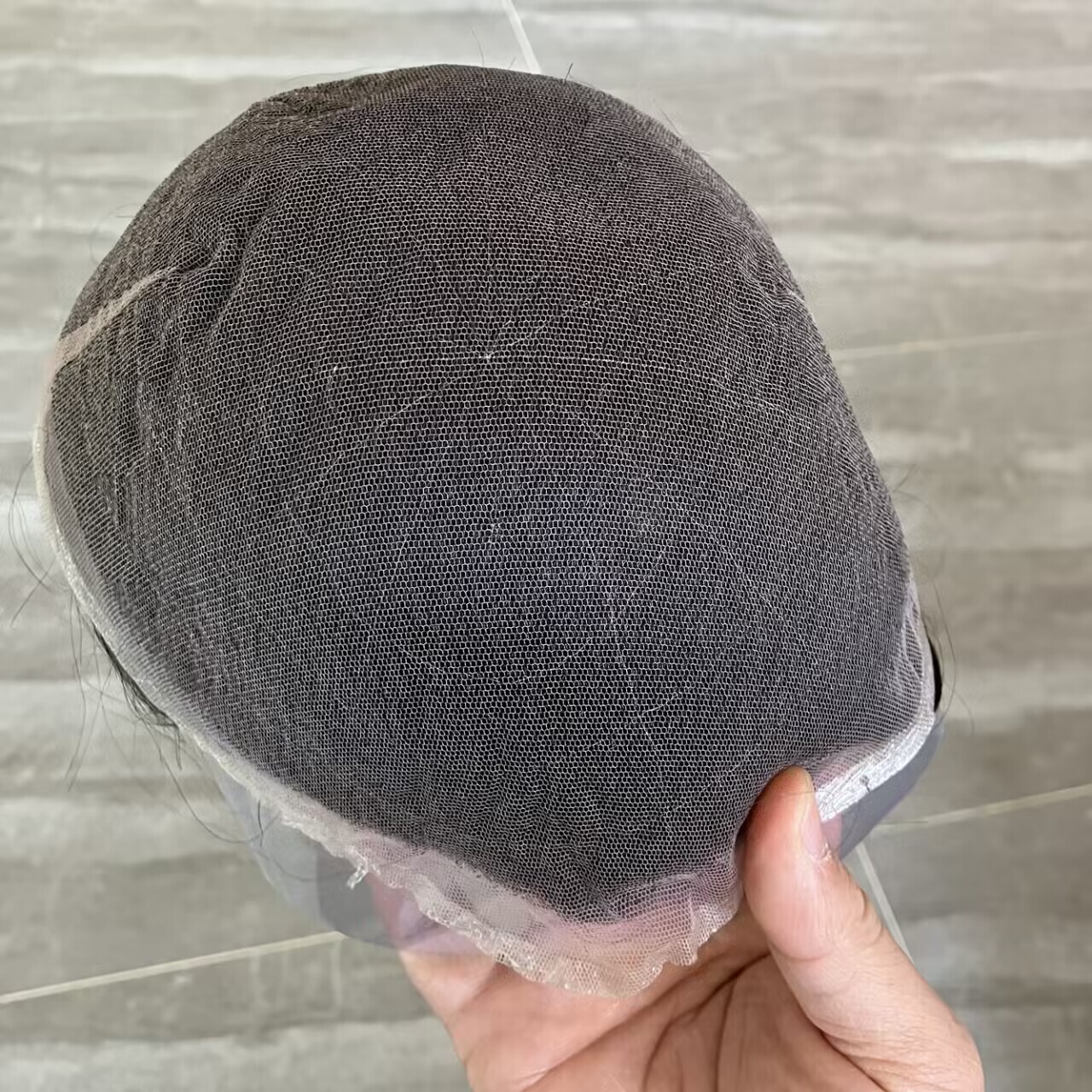 Full French Lace Mens Toupee Wavy Human Hair Replacement Systems Bleached Knots