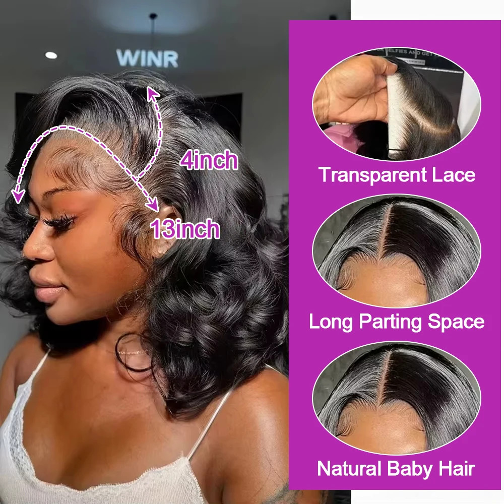 250 Density Body Wave Glueless Bob Wigs For Women Ready To Go Water Wave Human