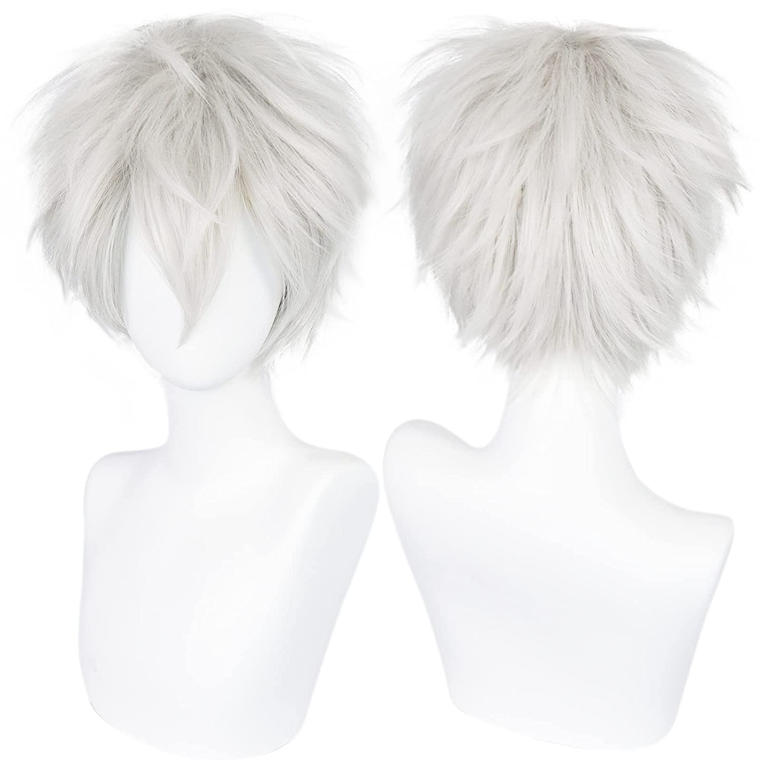 Hair Cap+ Short White Wig for Men Silver White Men’S Cosplay Wig Short Silver Mi