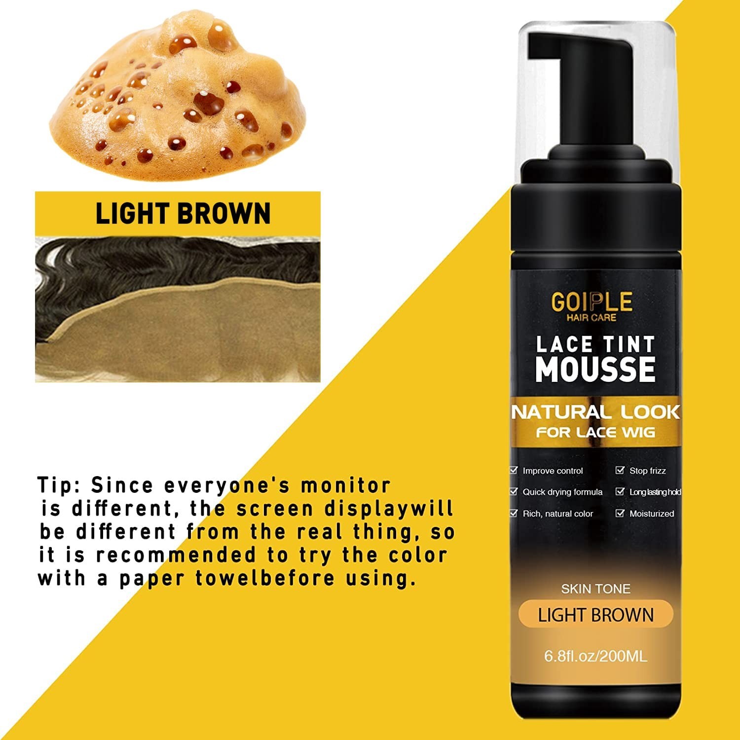 Alcohol-Free Lace Mousse Tint for Wigs – 6.8 oz Light Brown, Easy Application