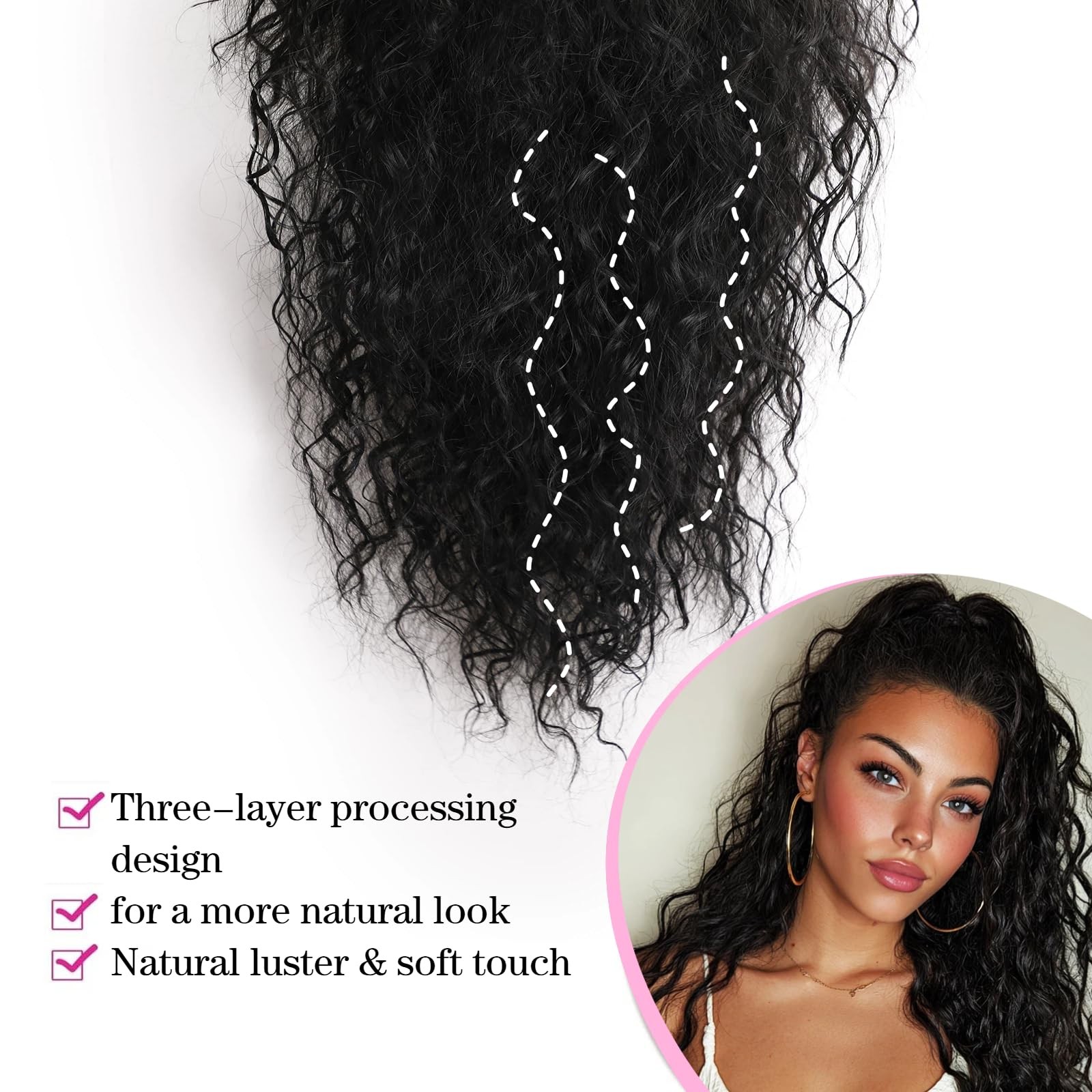 XIXISNOW 30 Inch Long Black Ponytail Extension for Women Curly 30 Inch,