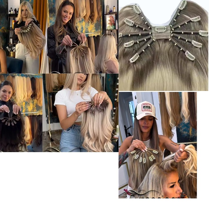 20″Customize Spider Seamless Octopus Clip in Hair Butterfly Clip in Wefts Topper
