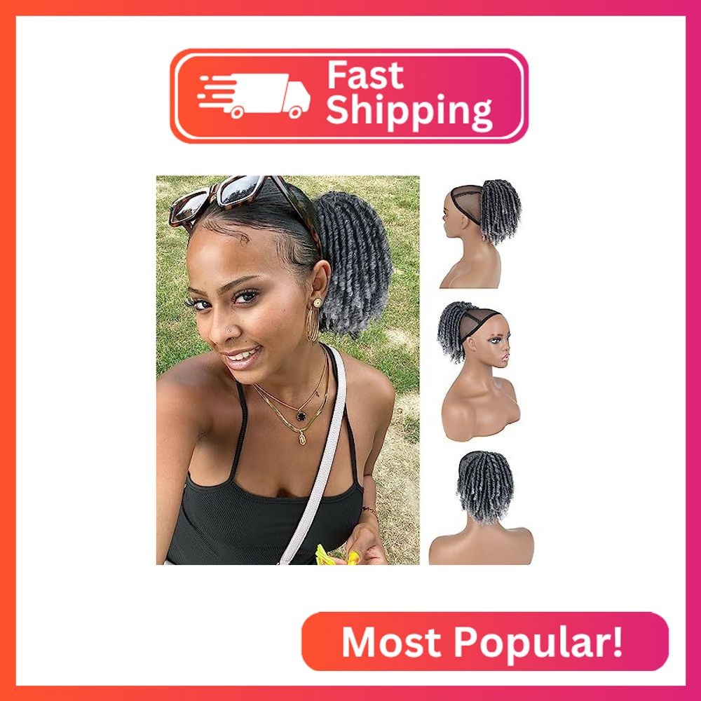 Oseti Short Grey Drawstring Ponytail for Black Women 6inch Gray Curly Ponytail C