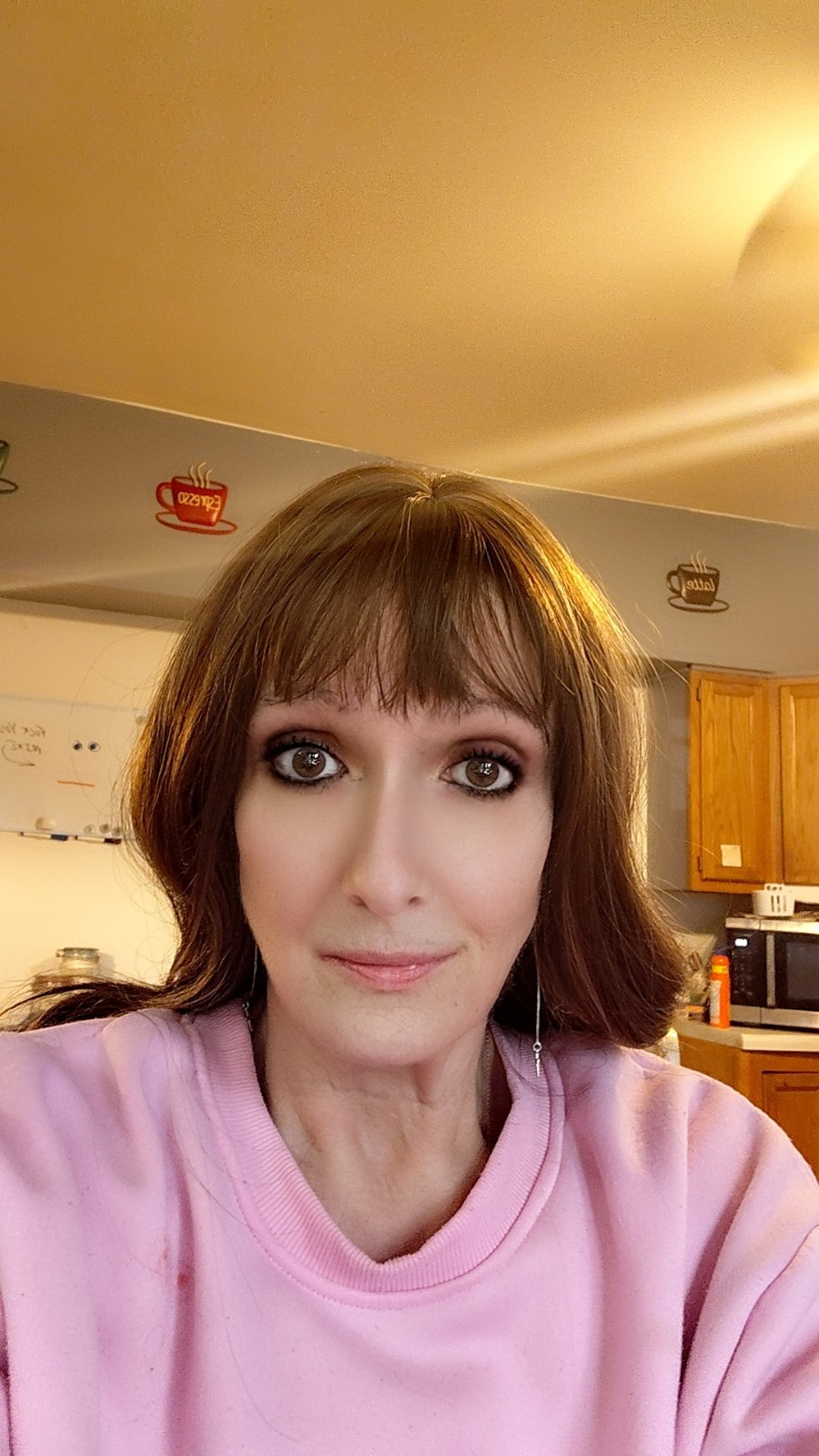 wig light brown wavy texture bangs style shoulder length for women adult