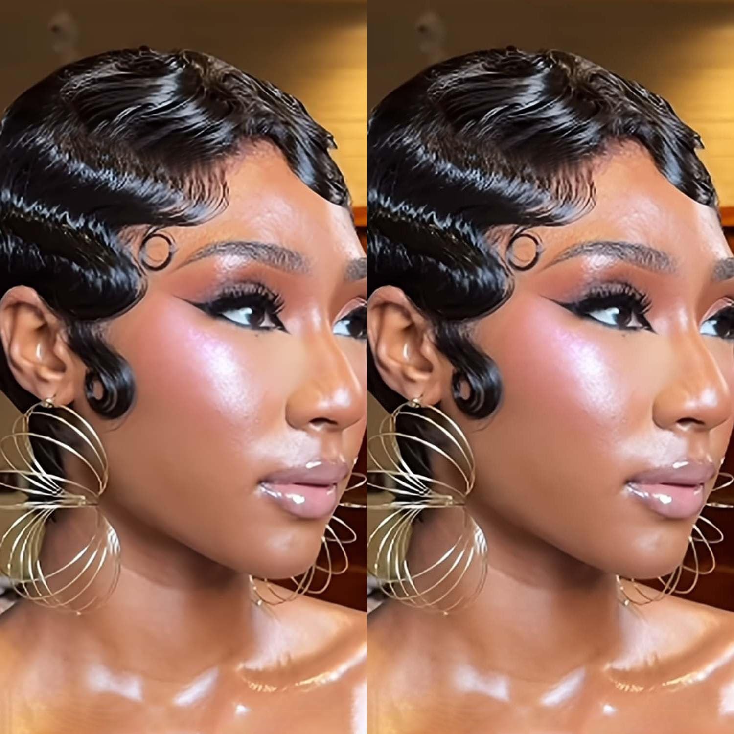 Short Pixie Cut Wig for Black Women – Human Hair Ocean Finger Wave, Glueless, Da