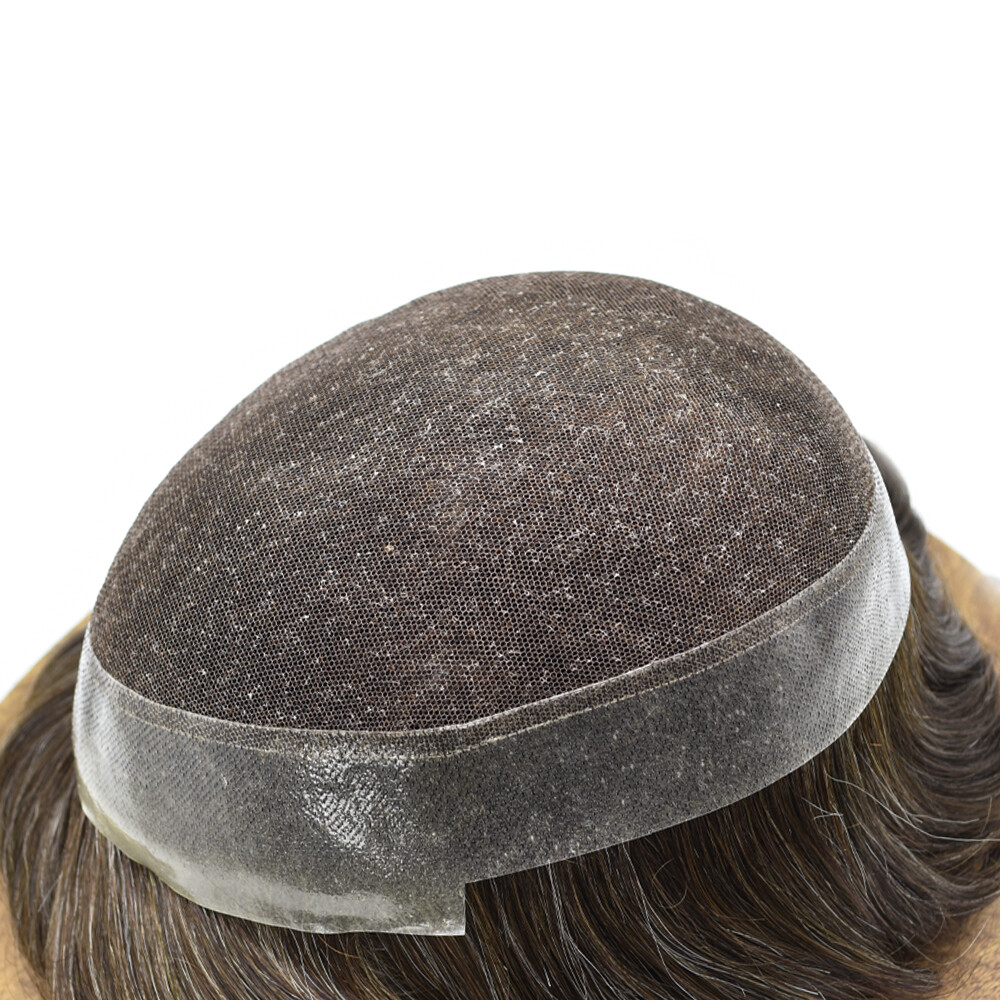 French Lace Poly Around Skin HairpieceMens Toupee Human Hair Replacement System