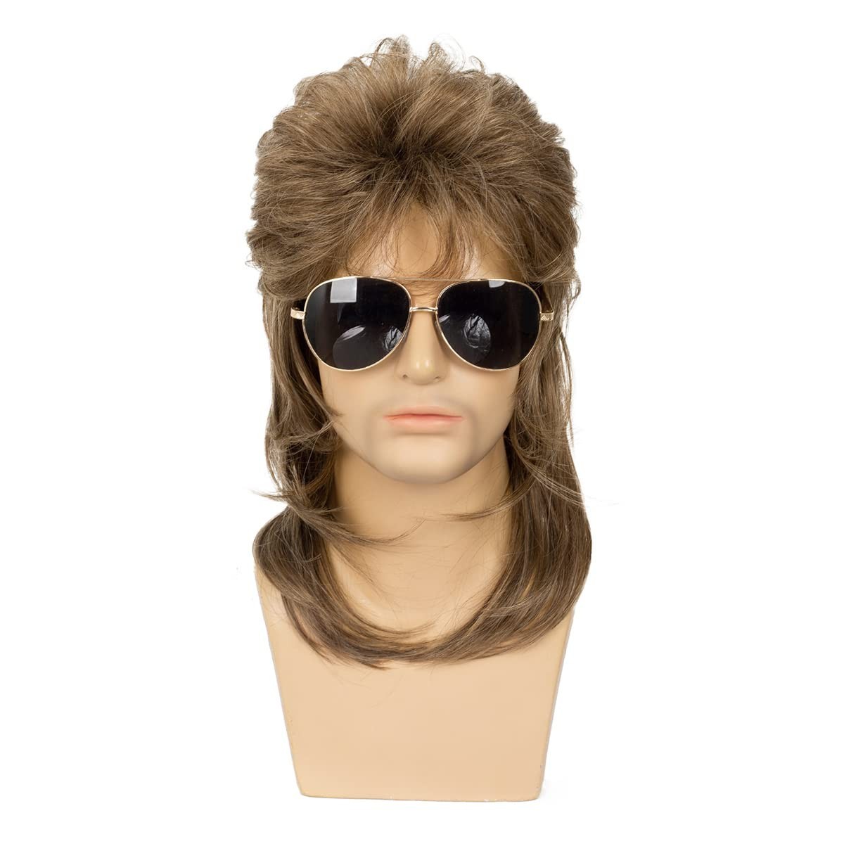 Mens Mullet Wig Synthetic Light Brown 70s 80s Halloween Cosplay Costume