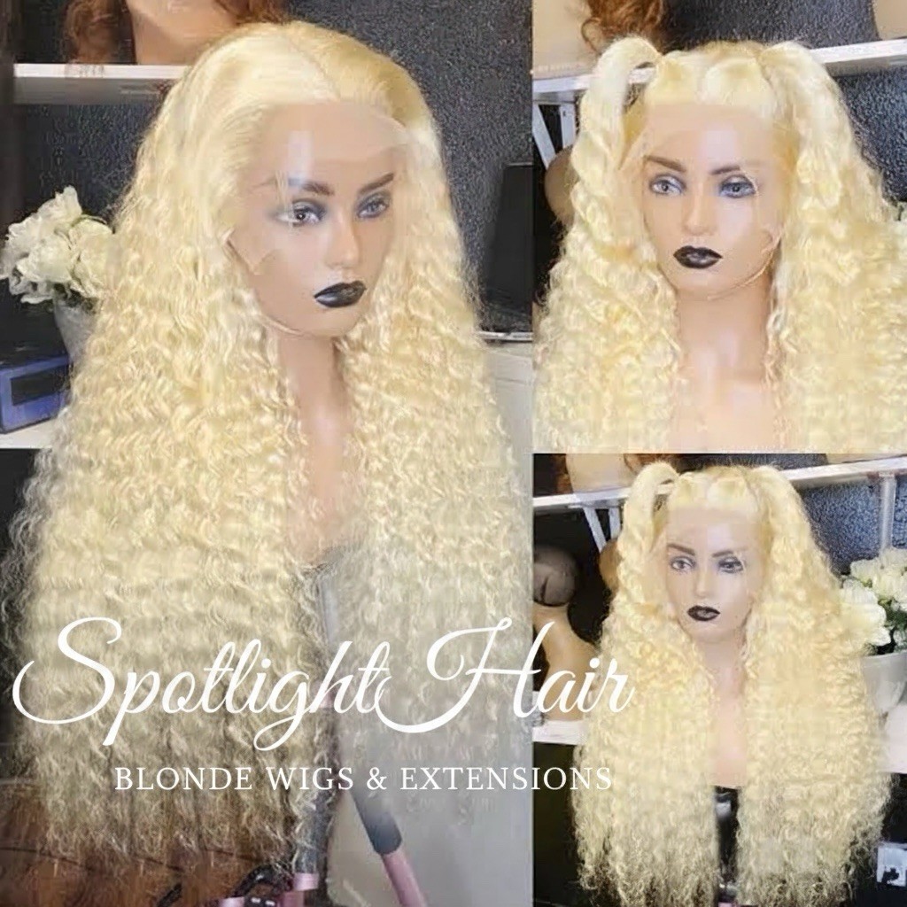 Spotlight Hair Human Hair Lace Front Wig Blonde Curly 30in Pre-Plucked