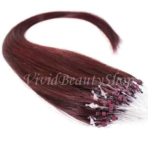 100 Micro Loop Ring Beads I Tip Indian Remy Human Hair Extensions Dark Red 0.8g