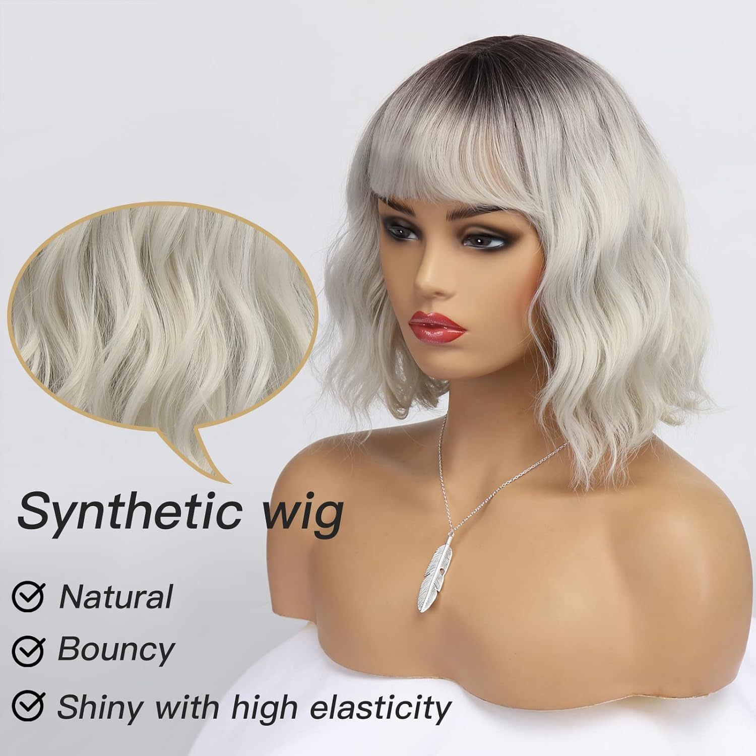 Multi-color Blunt Bangs Short Water Wave Curly Wig for Women Rose Net Synthetic