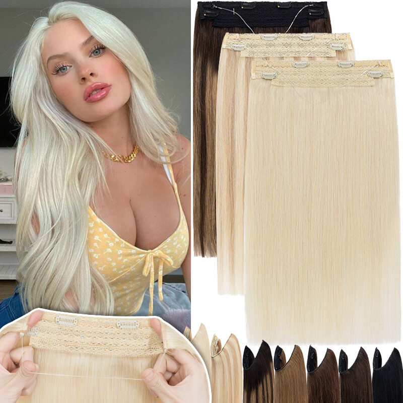 Wire on Clip in Remy Human Hair Extensions Hidden Ring Headband One Piece 22″20″