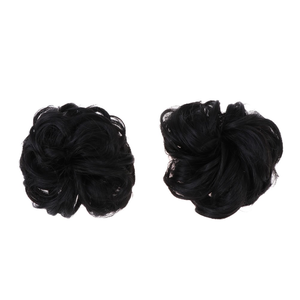 Hair Chignon Black Elegant Casual Hairstyle 2Pcs 3.9×3.9×0.8In