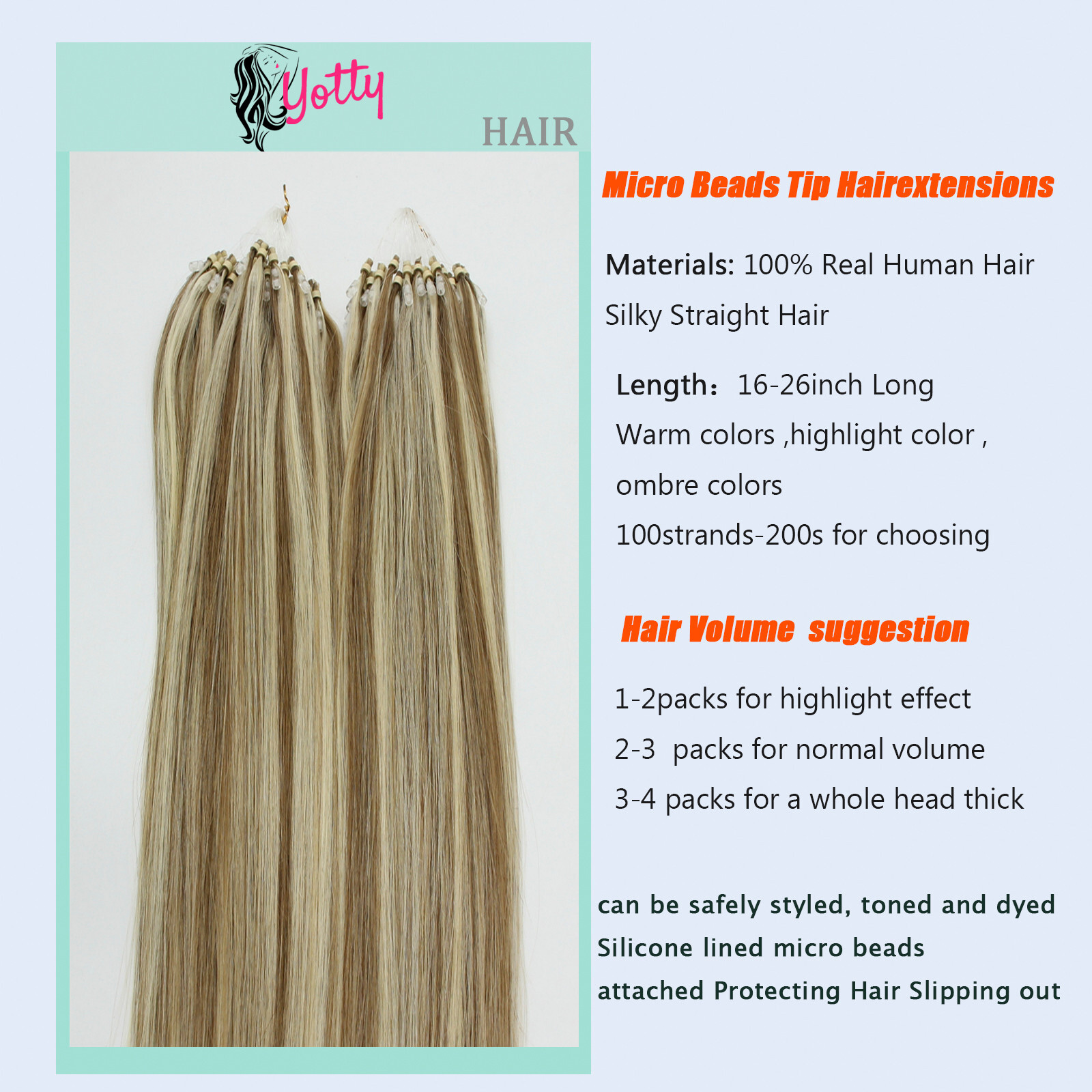 Easy Loop Micro Real Human Hair Extensions Micro Beads Link Russian Hair 16-26in