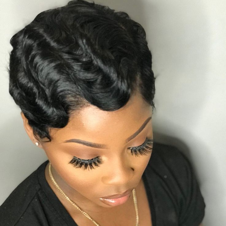 Black Finger Wave Human Hair Wig Lace Front Wigs L Part Glueless Wig