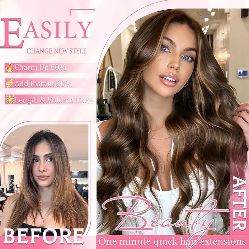 Clip In 100% Human Real Remy Hair Extensions 8PCS Full Head Straight Dark Brown