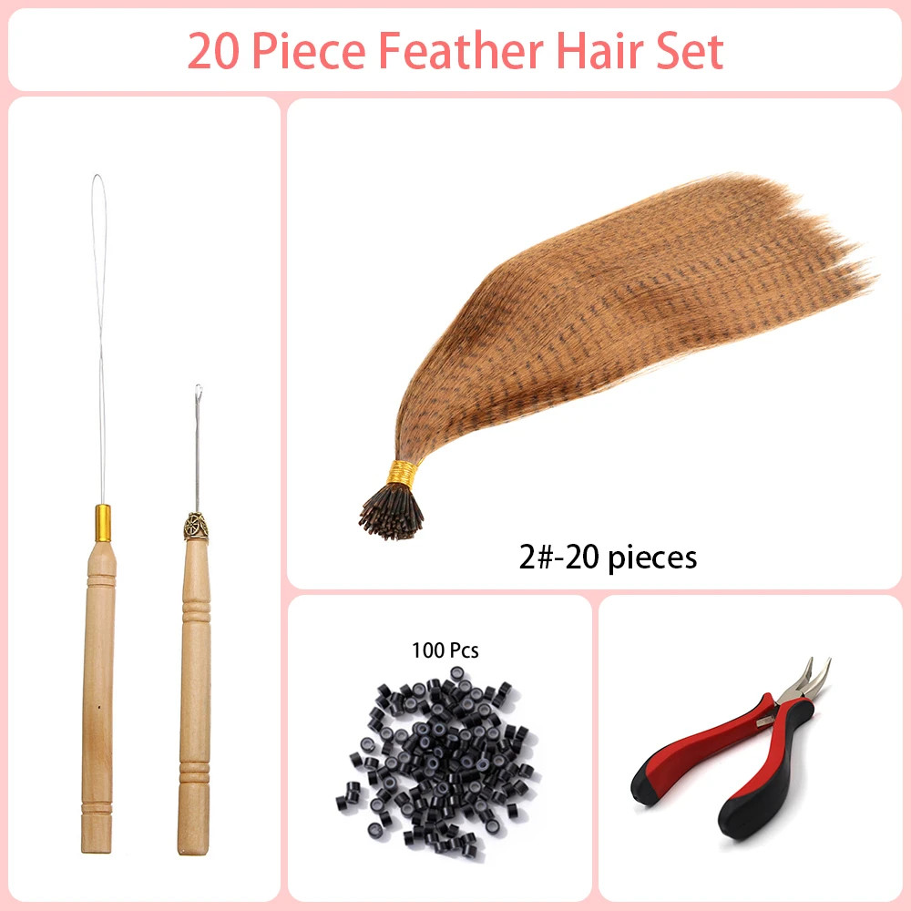 Heat Resistant Synthetic I-Tip Faux Feather Hair Extensions Pack For Women