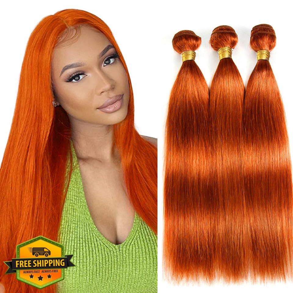 Shoaiye 22 24 26 Inch #350 Orange Straight Human Hair 3 Bundles