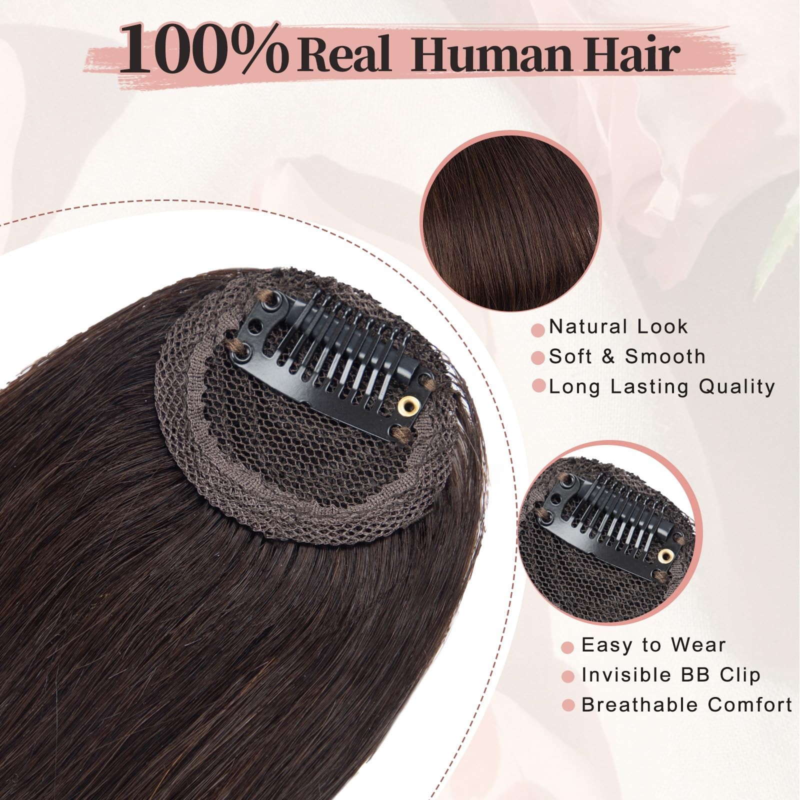 EINAEY Clip in Bangs 100% Real Human Hair, Darkest Wispy Bangs, Brown