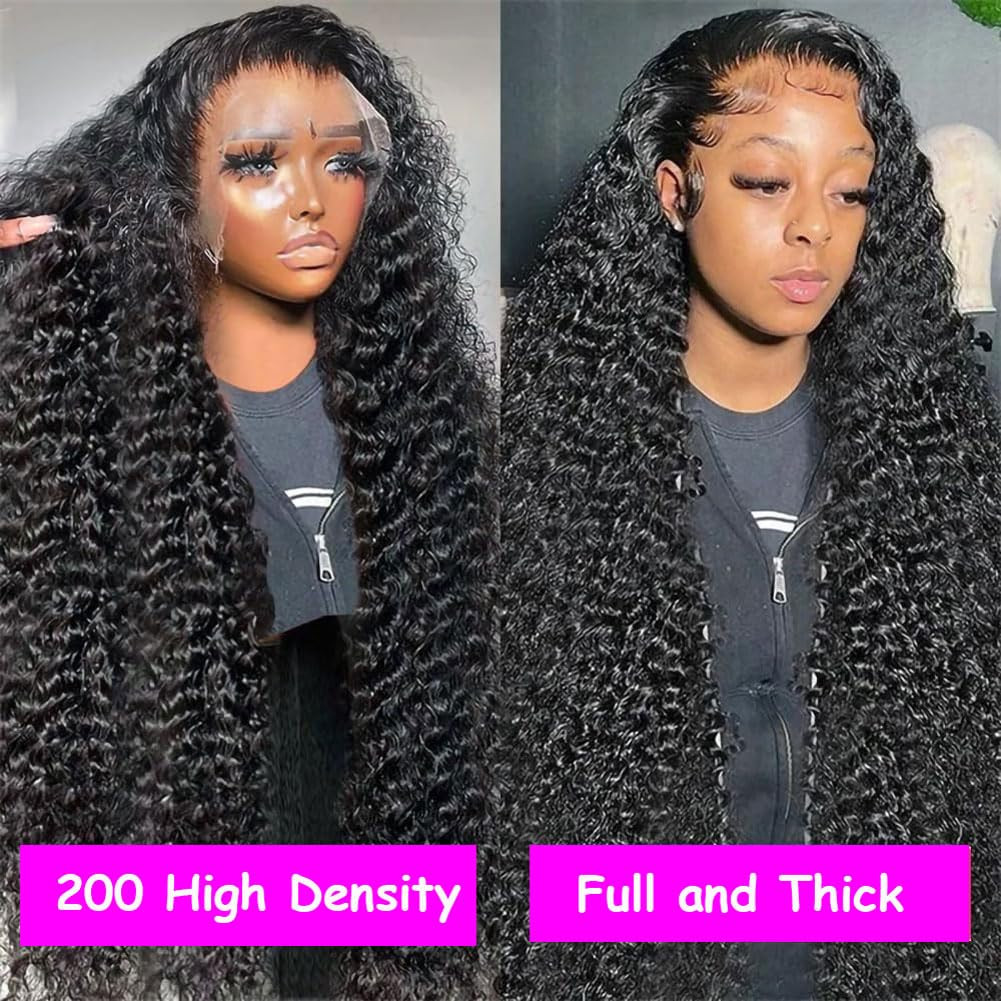 30″ Deep Wave Lace Front Wig – 200 Density Human Hair, Pre-Plucked, Glueless