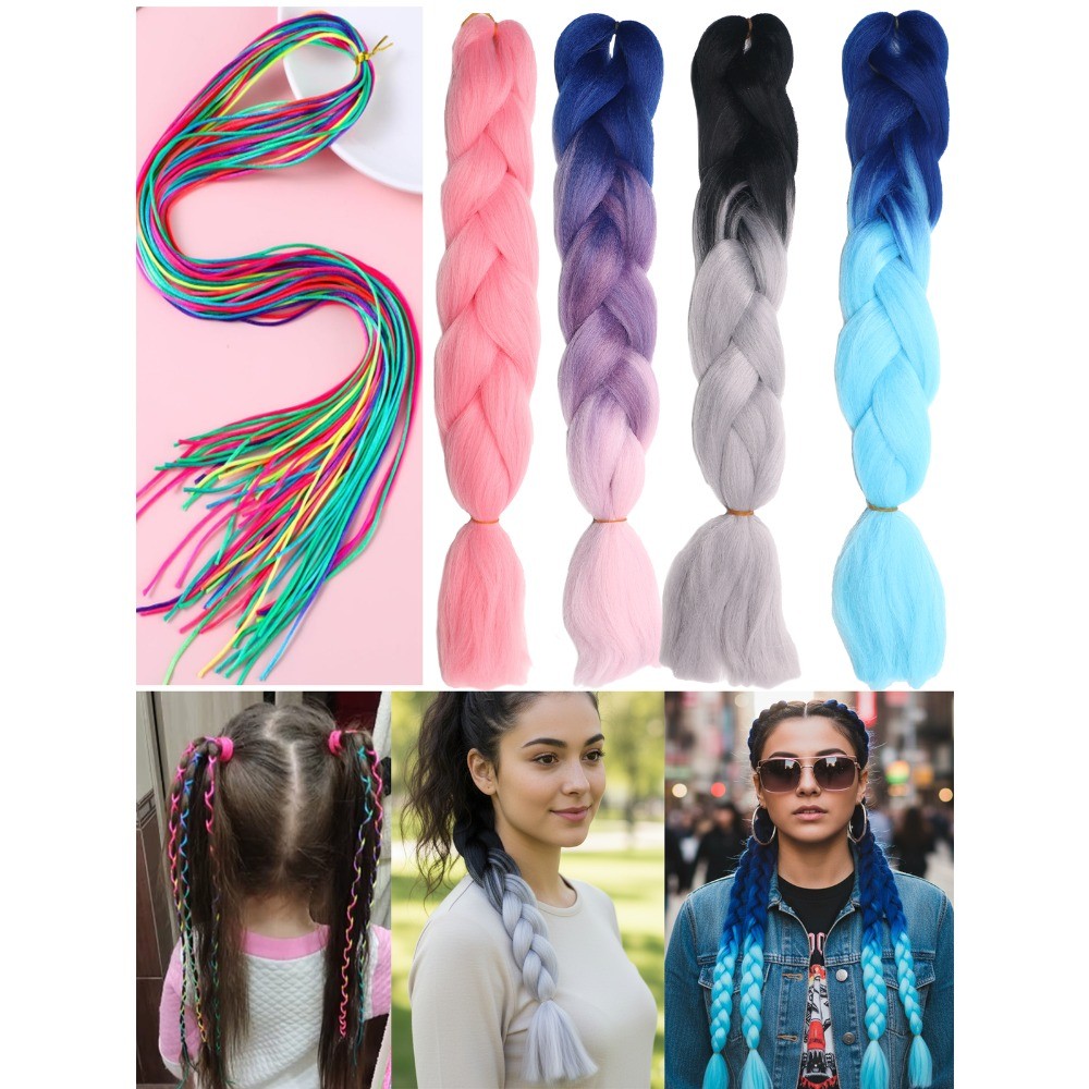 4Pcs 24″ Colored Braiding Hair Extensions +24Pcs Multi-color Hair Rope for Women