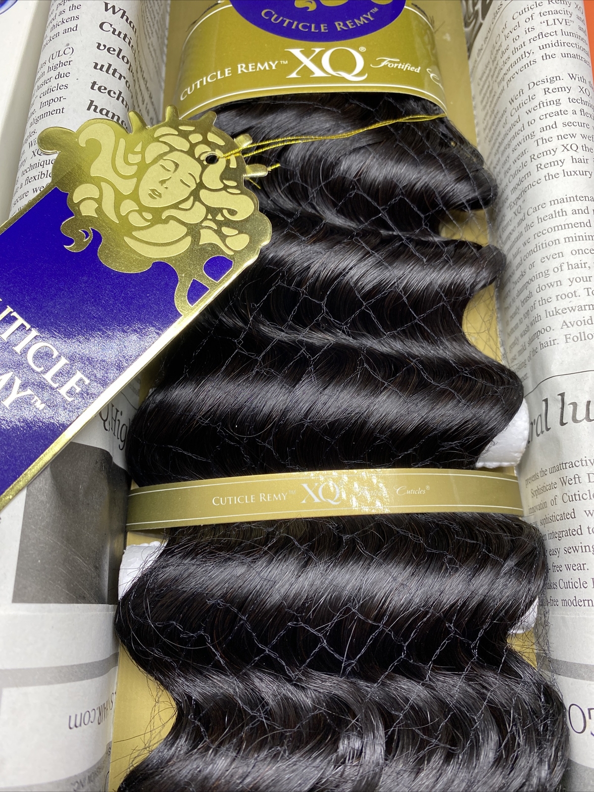 XQ CUTICLE REMY YAKY 100% HUMAN HAIR WEAVE_CHELSEA_DEEP_WAVE_12″_#1B