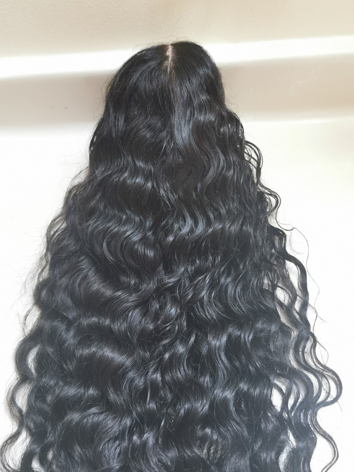 Quality Natural Black Wave Human Hair Glueless DeepPart Closure Wig 18″ Handmade