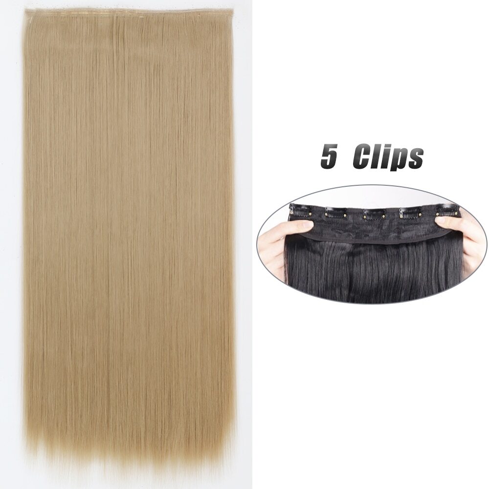 Synthetic 5 Clip In Hair Extension Long Straight Hairstyle Hairpiece Black Brown