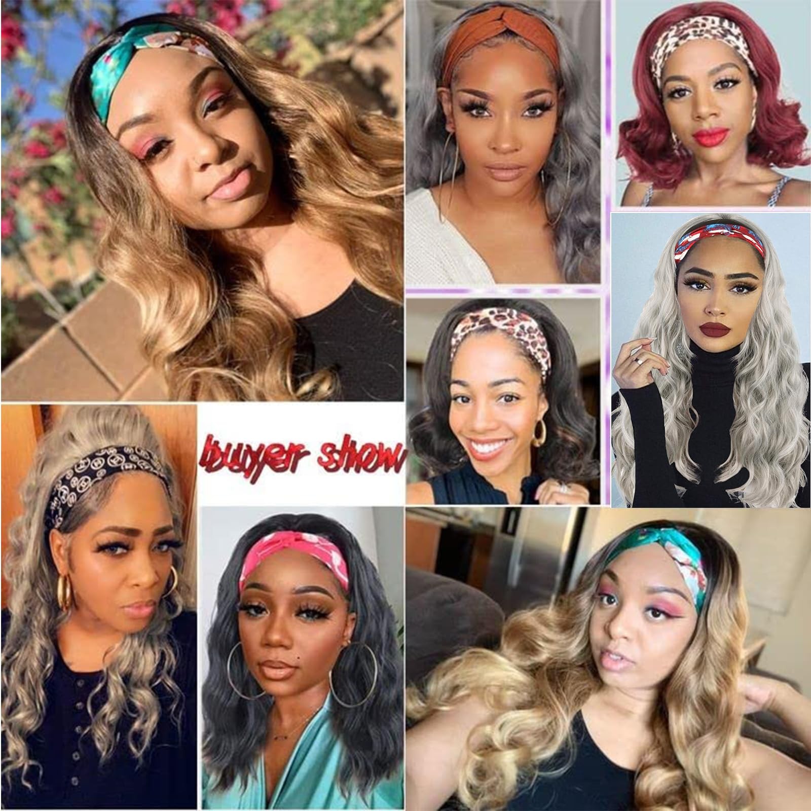 Body Wave Headband Wigs for Black Women Synthetic Hair Glueless Curly Half Wi…