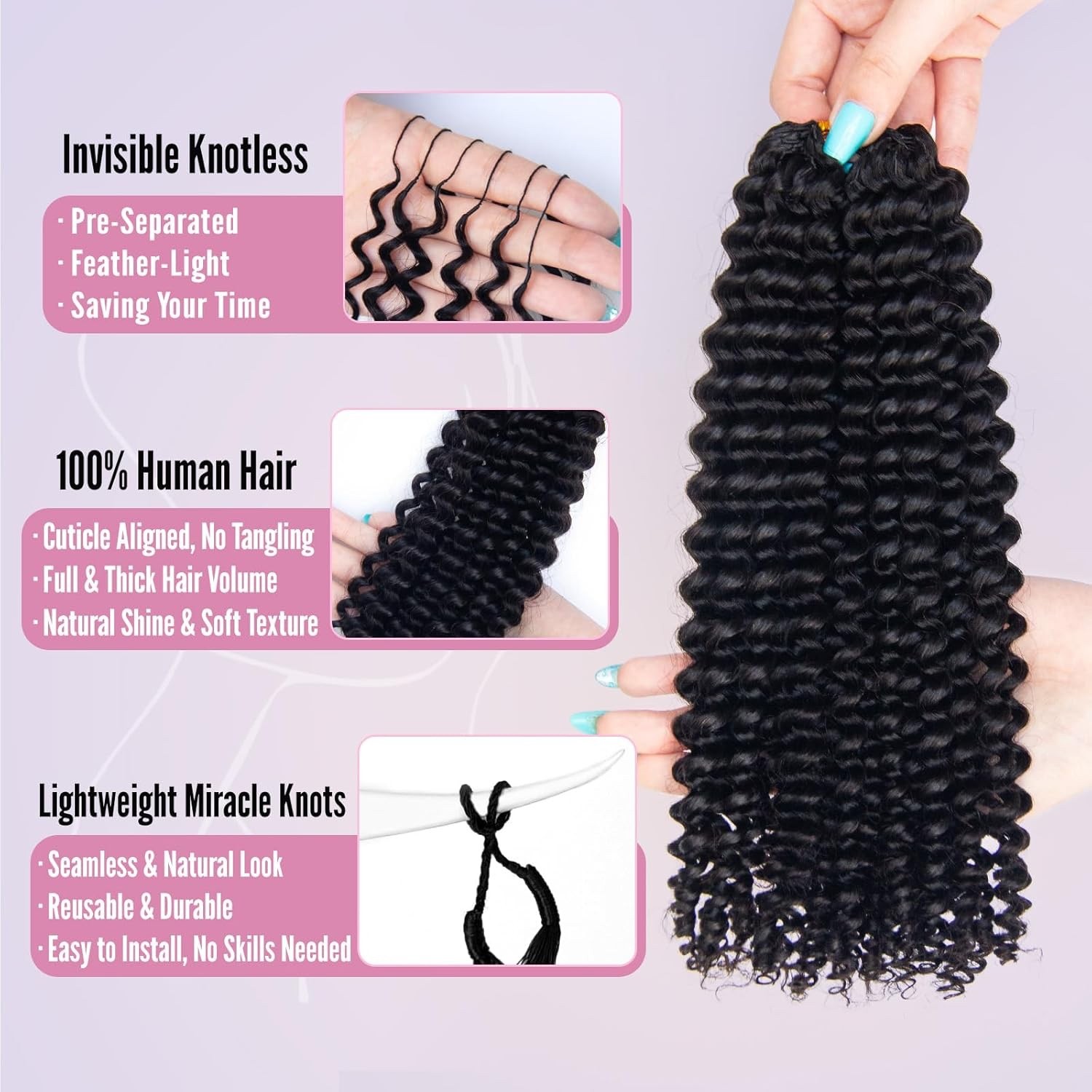 Feather Crochet Human Hair, 120g 16 Inch 12A Brazilian Virgin Deep Curly Crochet