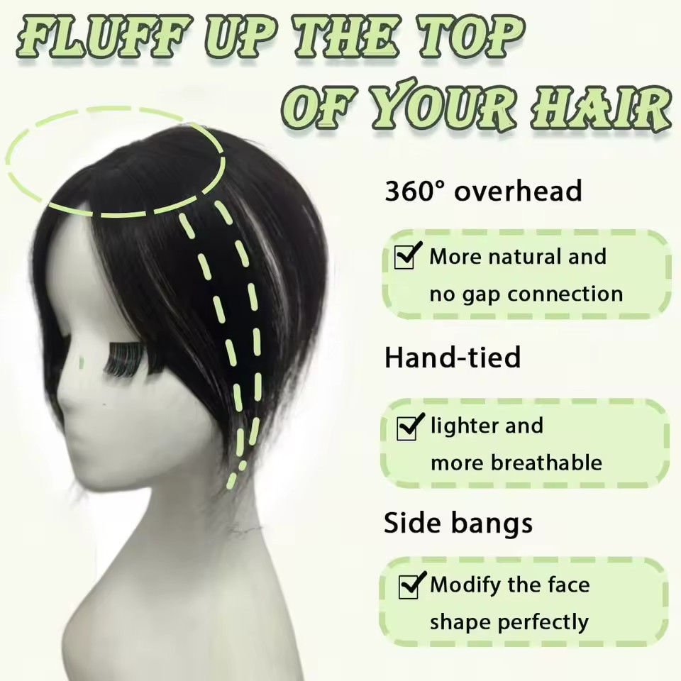 Black Brown 2 Clips Hair Patch with Curtain Bangs By Zebaish