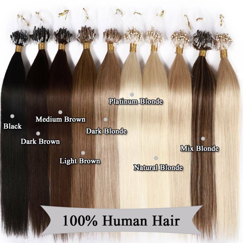 16”-24” Blending Micro Beads Ring Loop Human Remy Hair Extensions 1g/s 24″Long