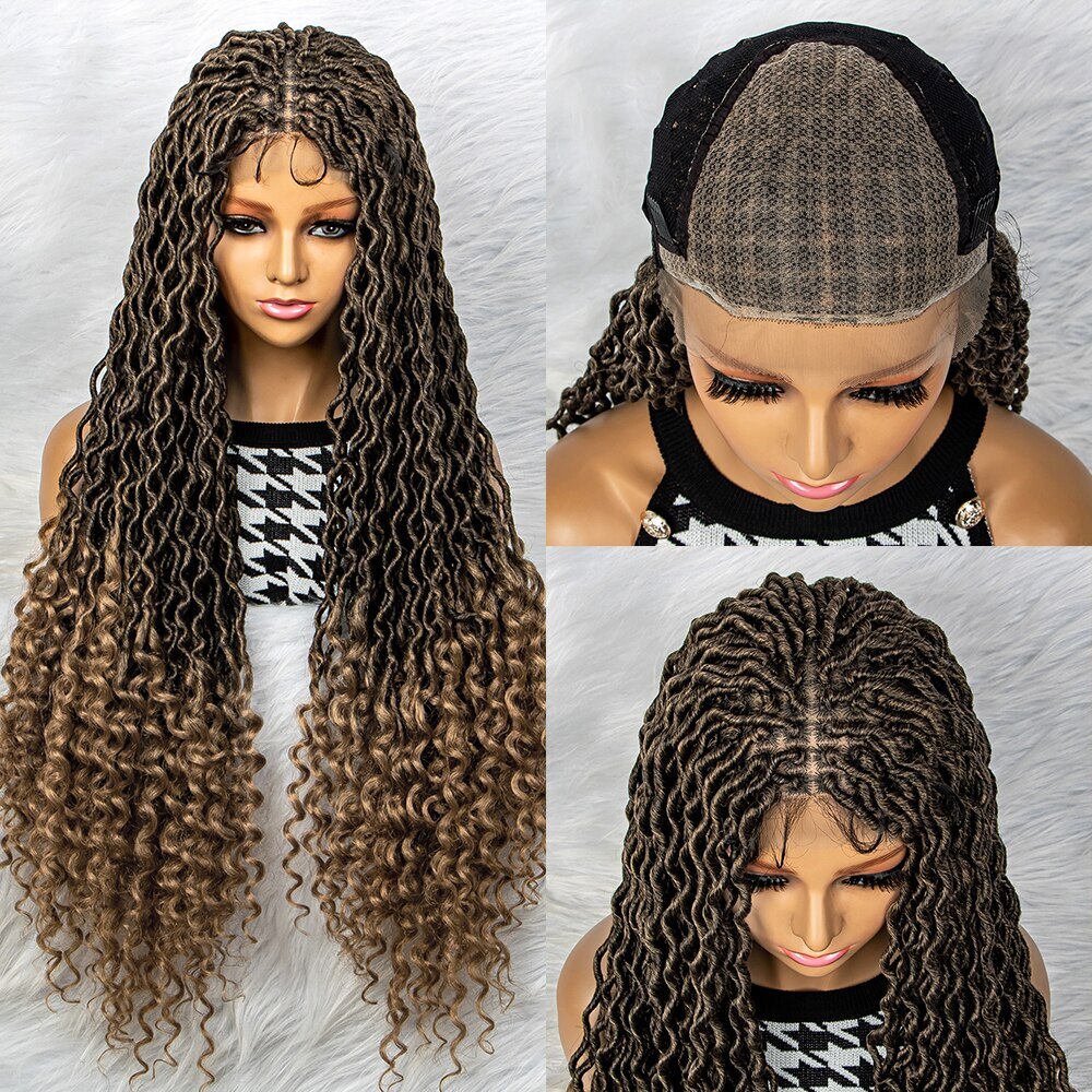 32″ Synthetic Lace Front Wig Braided Wigs Braid With Baby Hair Braided Curly