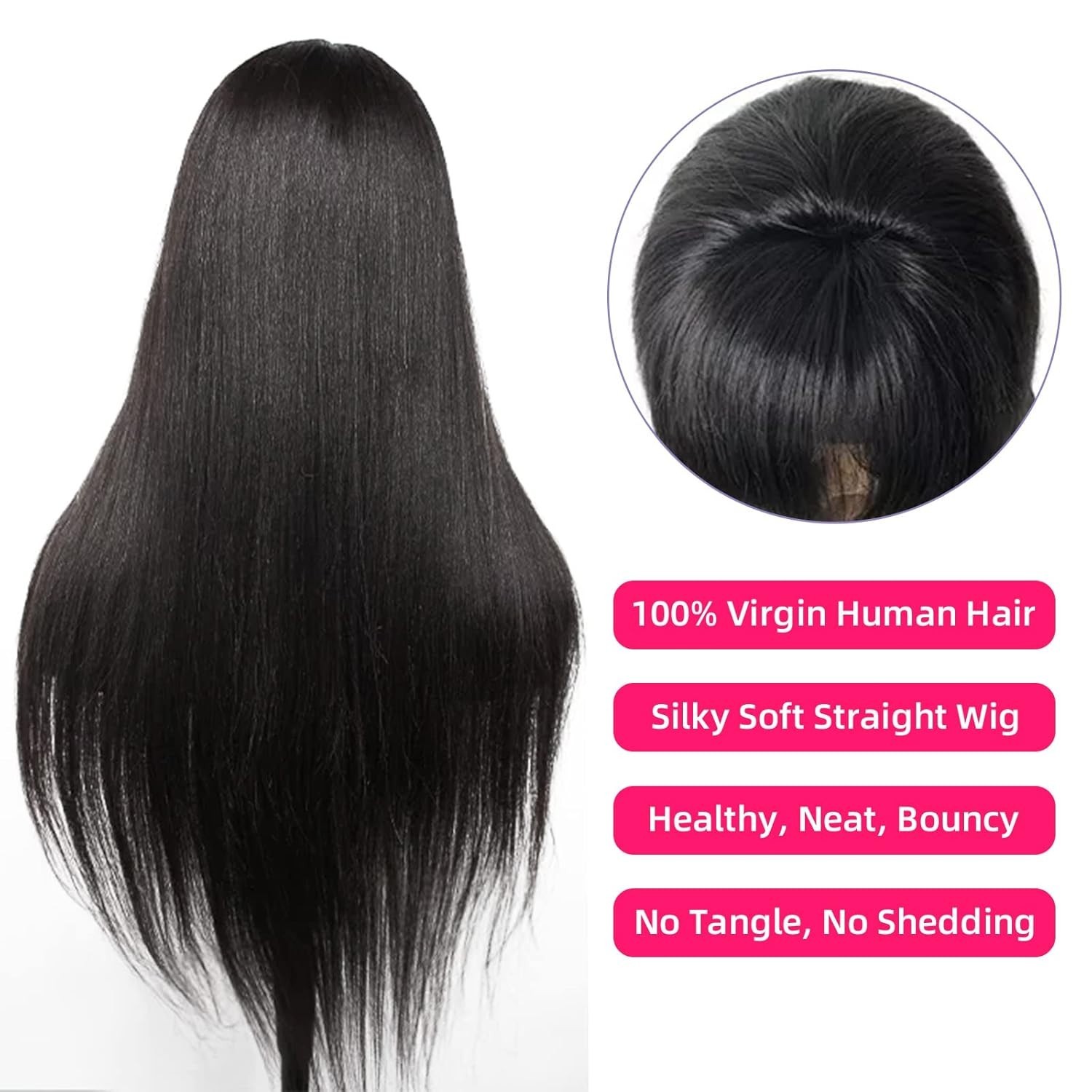Human Hair Wig with Bangs Straight Wigs for Black Women None Lace Front Wig